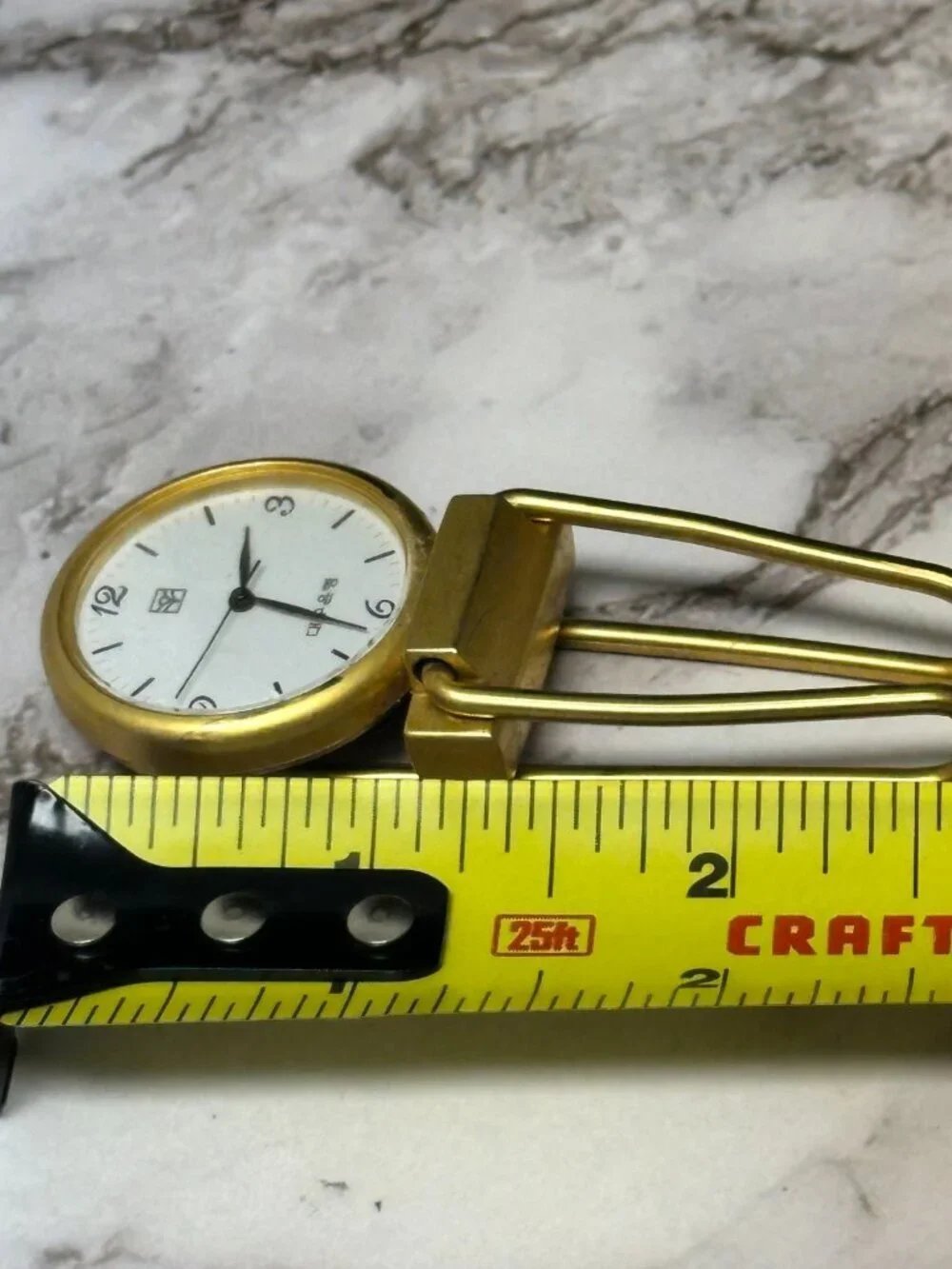 Money Clip Watch Gold Tone Men White Dial Round 30MM New Battery